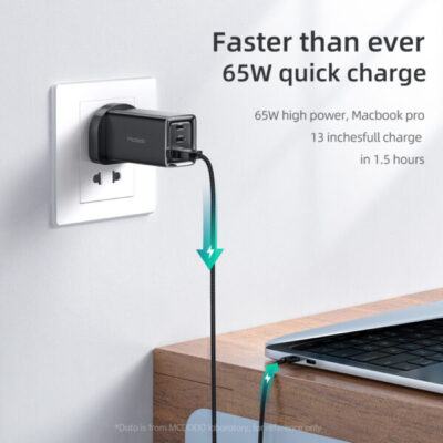 شاحن سريع MCDODO GaN 5 Mini 65W مع كابلات Type-C إلى Type-C - أسود (CH-1552) image 2